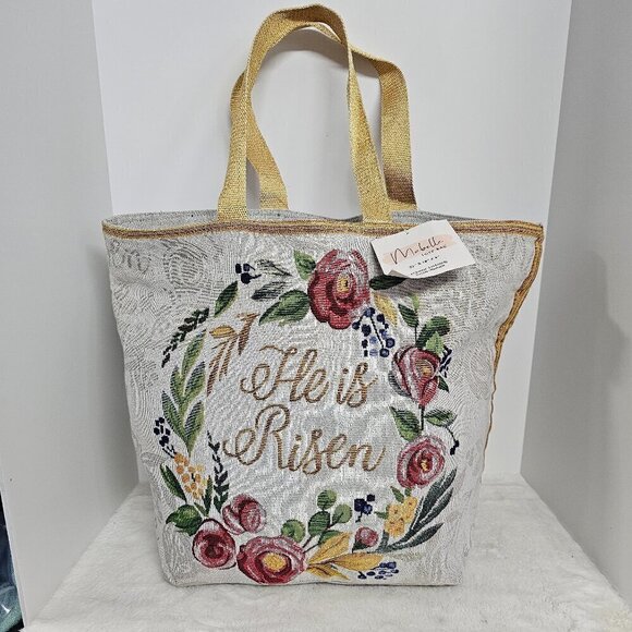 NWT Mabelle  Gray Floral Scripture Tapestry Tote Oversized - Picture 1 of 10